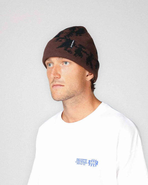 Beyond Medals Culture Print Beanie Brown