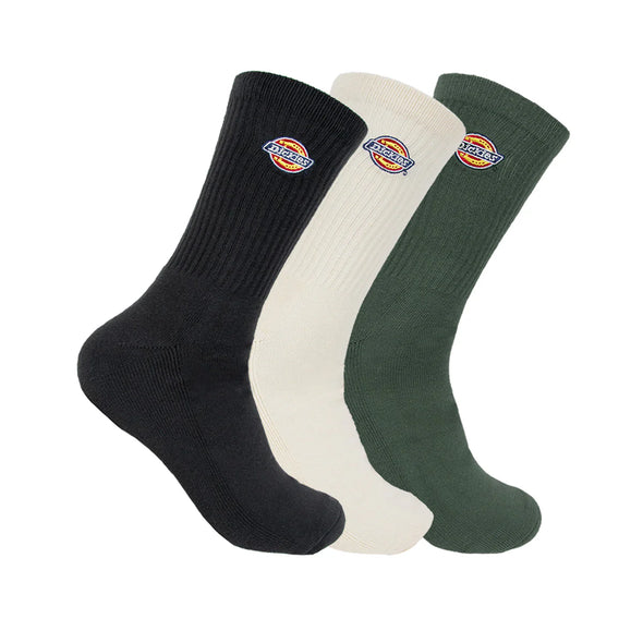 Dickies 3 Pack Crew Logo Socks Black/White/Rinsed Moss