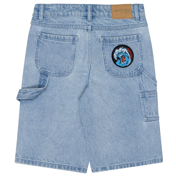 Santa Cruz Youth Screaming Wave Patch Carpenter Denim Short Light Indigo