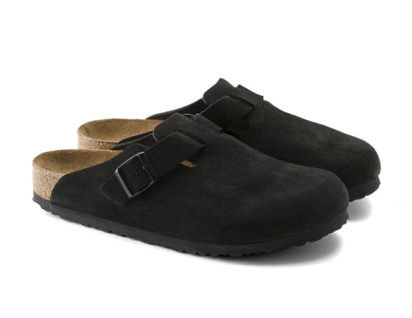 Birkenstock Boston Black Suede Leather Clog