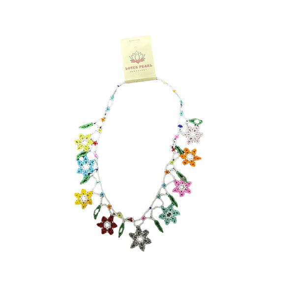 Lotus Pearl Flower Chain Necklace Multicolour