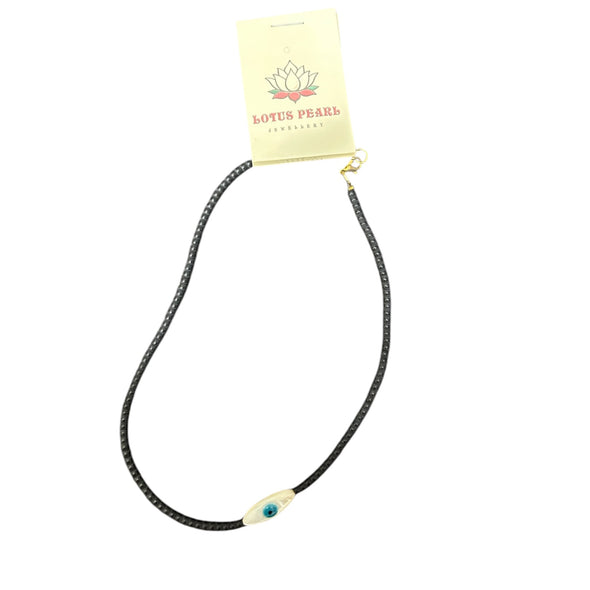 Lotus Pearl Evil Eye Charm Necklace