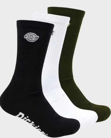 Dickies 3 Pack Crew Socks Black/White/Dark Olive